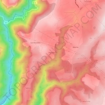 Carte topographique Pierrefiche, altitude, relief