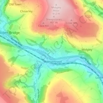 Carte topographique Banksfield, altitude, relief