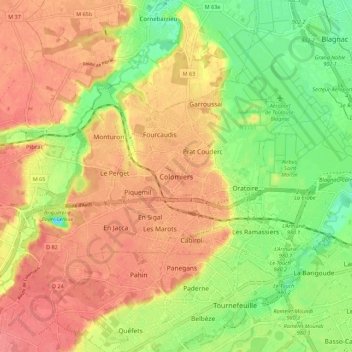 Carte topographique Colomiers, altitude, relief