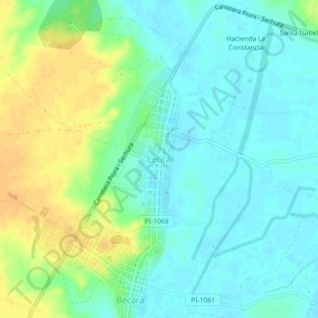 Carte topographique Letirá, altitude, relief