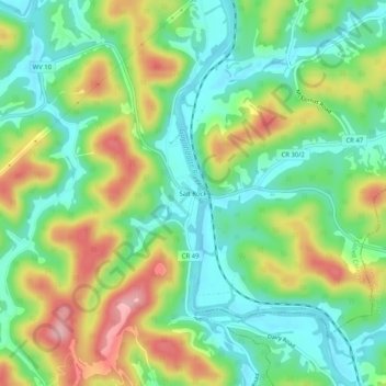 Carte topographique Salt Rock, altitude, relief