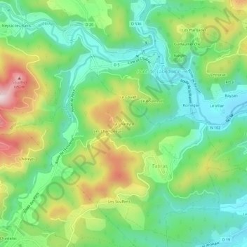 Carte topographique La Chareyre, altitude, relief