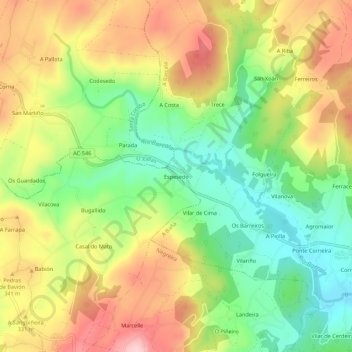 Carte topographique Espesedo, altitude, relief