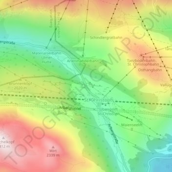 Carte topographique Arlberg, altitude, relief