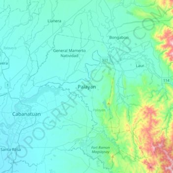 Carte topographique Palayan, altitude, relief