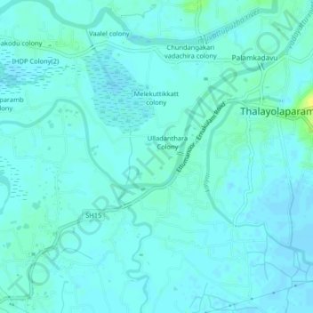 Carte topographique Perumkaruga colony, altitude, relief