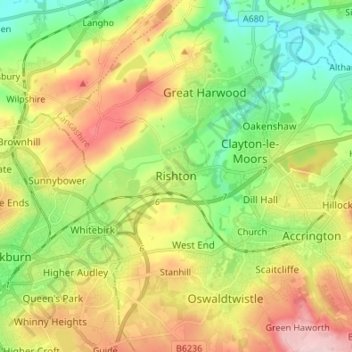 Carte topographique Rishton, altitude, relief