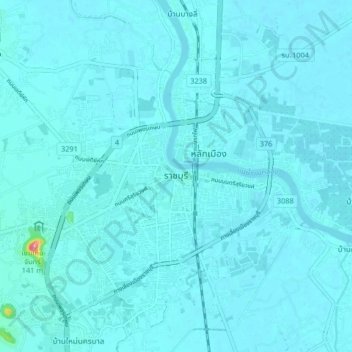 Carte topographique Ratchaburi, altitude, relief