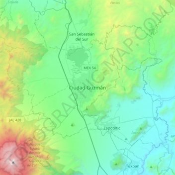 Carte topographique Ciudad Guzmán, altitude, relief