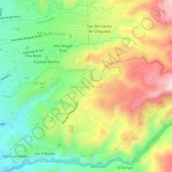 Carte topographique Baños de Jesus, altitude, relief