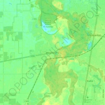 Carte topographique Mooroopna, altitude, relief