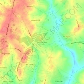 Carte topographique Country Acres, altitude, relief