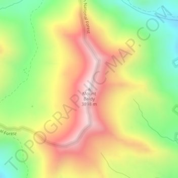 Carte topographique Mount Baldy, altitude, relief