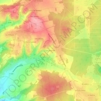 Carte topographique Les Mesniers, altitude, relief