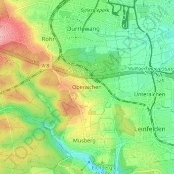 Carte topographique Oberaichen, altitude, relief