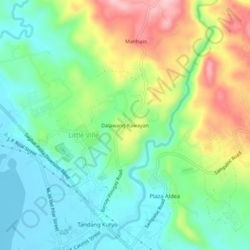 Carte topographique Dalawang Kawayan, altitude, relief