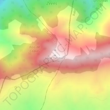 Carte topographique Adrar Tababort, altitude, relief