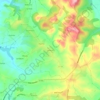 Carte topographique Sussaute, altitude, relief