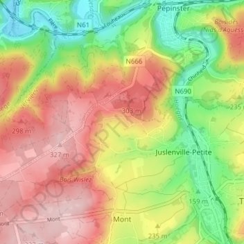 Carte topographique Raborive, altitude, relief