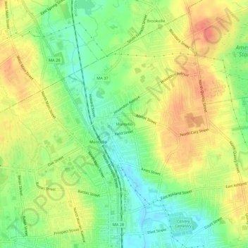 Carte topographique Montello, altitude, relief