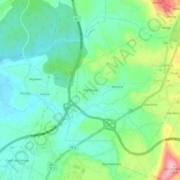 Carte topographique Vila Pouca, altitude, relief