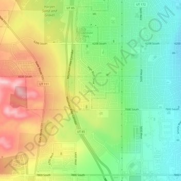 Carte topographique Oquirrh, altitude, relief