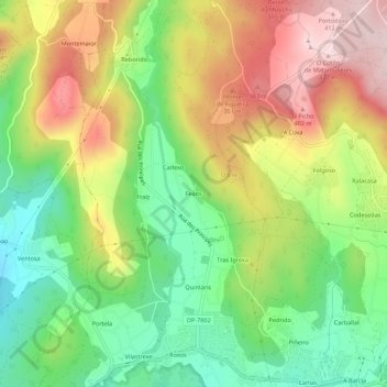 Carte topographique Feáns, altitude, relief
