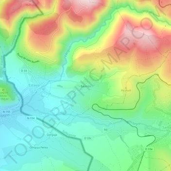 Carte topographique Bajanda, altitude, relief