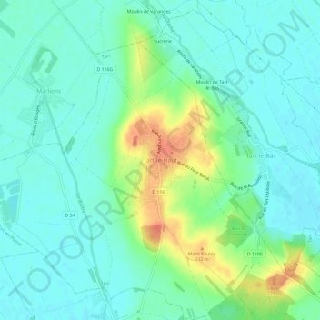 Carte topographique Tart-le-Haut, altitude, relief