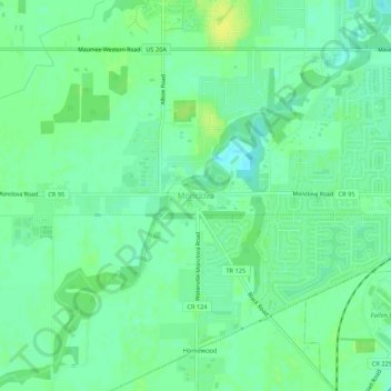 Carte topographique Monclova, altitude, relief