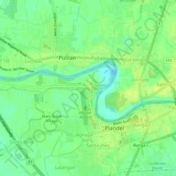 Carte topographique Lumang Bayan, altitude, relief
