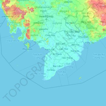 Carte topographique Kiên Giang, altitude, relief