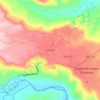 Carte topographique San Diego, altitude, relief