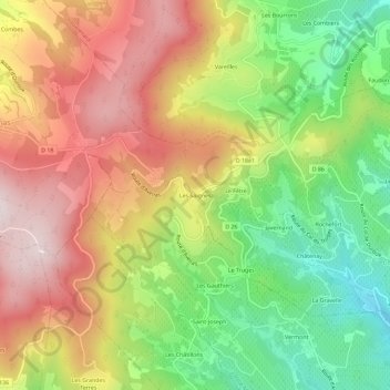 Carte topographique Les Saignes, altitude, relief