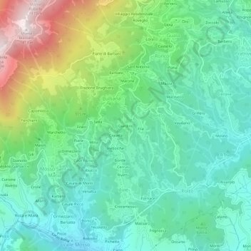 Carte topographique Giardino, altitude, relief