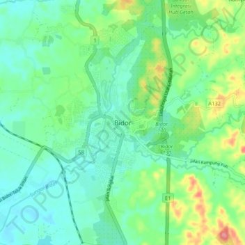 Carte topographique Bidor, altitude, relief