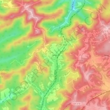 Carte topographique Harper, altitude, relief