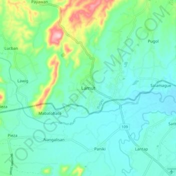 Carte topographique Lamut, altitude, relief