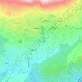 Carte topographique Aïn Berkouk, altitude, relief