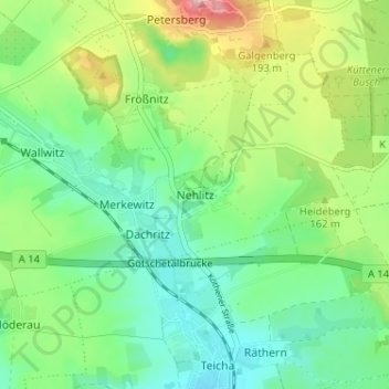 Carte topographique Nehlitz, altitude, relief