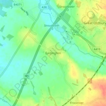 Carte topographique Eastington, altitude, relief