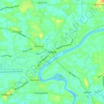 Carte topographique Kalady, altitude, relief