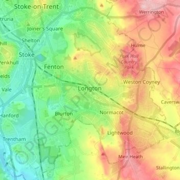 Carte topographique Longton, altitude, relief