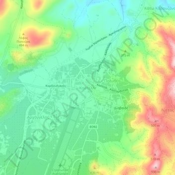 Carte topographique Kastelli, altitude, relief