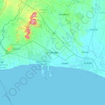 Carte topographique Map Ta Phut, altitude, relief