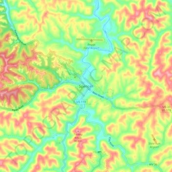 Carte topographique Spencer, altitude, relief
