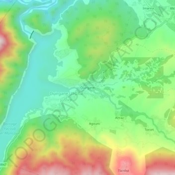 Carte topographique Ouirgane, altitude, relief