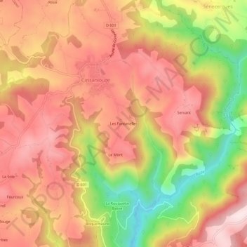Carte topographique Les Fontanelles, altitude, relief