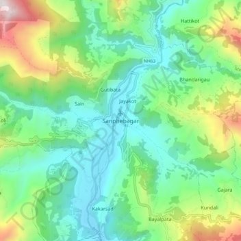 Carte topographique Sanphebagar, altitude, relief