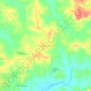 Carte topographique Mudarangadi, altitude, relief